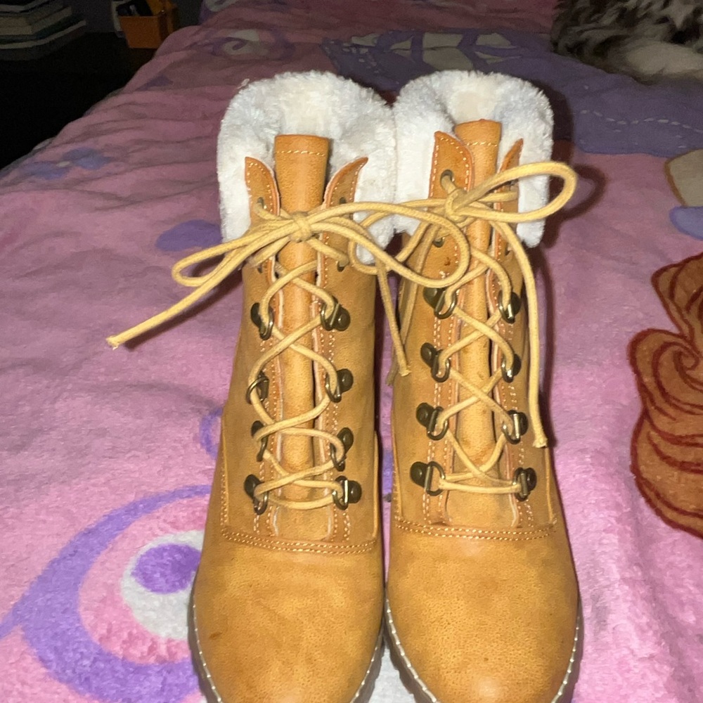 3” heel lace up with fur dress boots worn only once